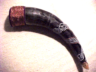 A hand carved drinking horn