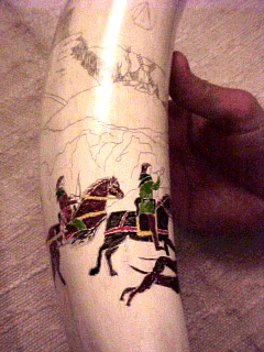 A hand etched Scrimshaw horn